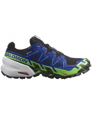 Salomon Spikecross 6 GTX Gore-Tex Unisex Trail Running Shoes, Black/Surf the Web/Green Gecko