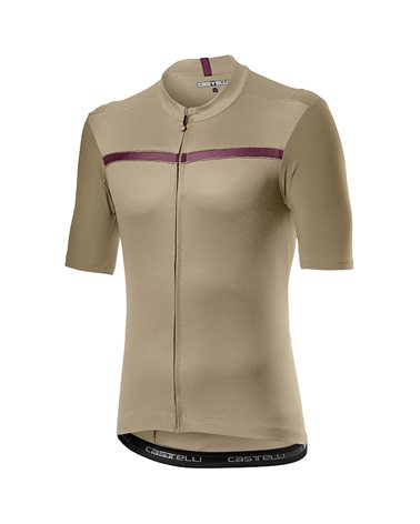 Castelli Unlimited Men's Full Zip Short Sleeve Cycling Jersey, Dark Sand/Bordeaux
