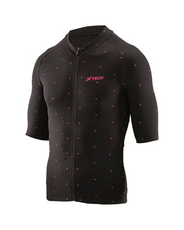 XTech Star Men's Cycling Full Zip Short Sleeve Jersey, Black/Fuchsia