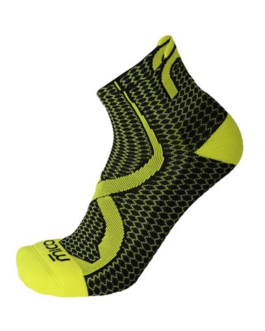 Mico Light Weight Odor Zero XT2 Unisex Trail Running Ankle Socks, Black/Fluo Yellow