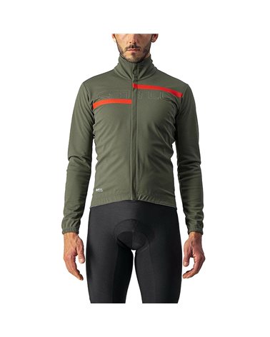 Castelli Transition 2 GTX Gore-Tex Windstopper Men's Light Cycling Jacket, Military Green/Red Reflex