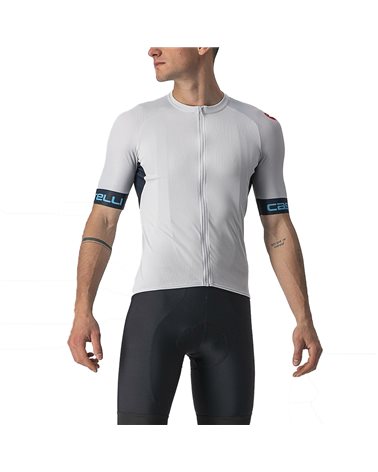 Castelli Entrata VI Men's Short Sleeve Cycling Jersey, Silver Gray/Savile Blue/Blue Sky