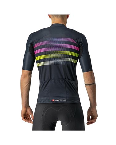 Castelli Endurance Pro Men's Full Zip Short Sleeve Cycling Jersey, Savile Blue/Pink/Electric Lime