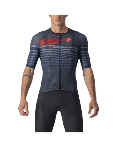 Castelli Climber's 3.0 SL Rosso Corsa Men's Full Zip Short Sleeve Cycling Jersey, Savile Blue/Red