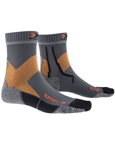 X-Bionic X-Socks Run Fast Running Socks, Pearl Grey/Sunset Orange