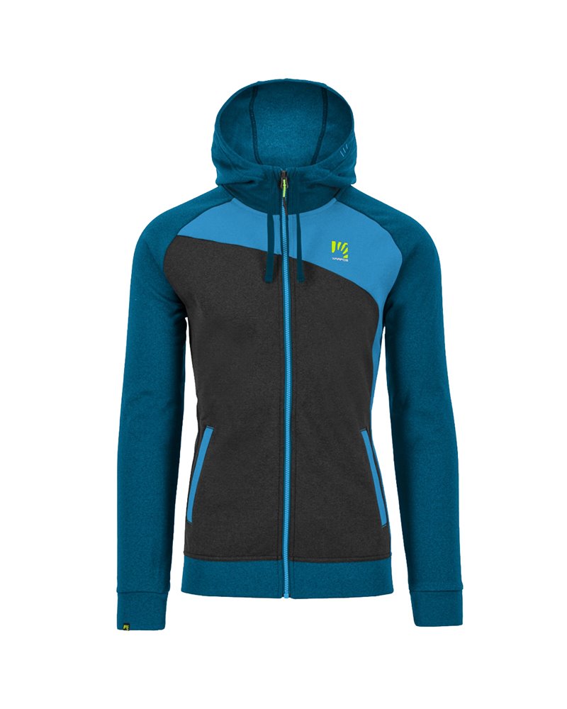 Karpos Pramper Zip Fleece Pile con Cappuccio Uomo, Nero/Seaport/Blu Jewel -  Bike Sport Adventure