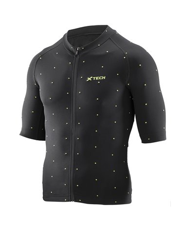 XTech Star Men's Cycling Full Zip Short Sleeve Jersey, Black/Yellow