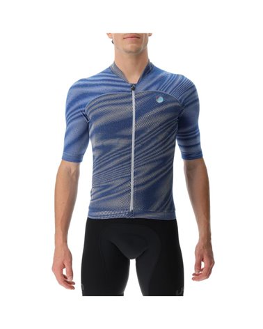 UYN Wave Men's Short Sleeves Full Zip Cycling Jersey, Vibrant Blue