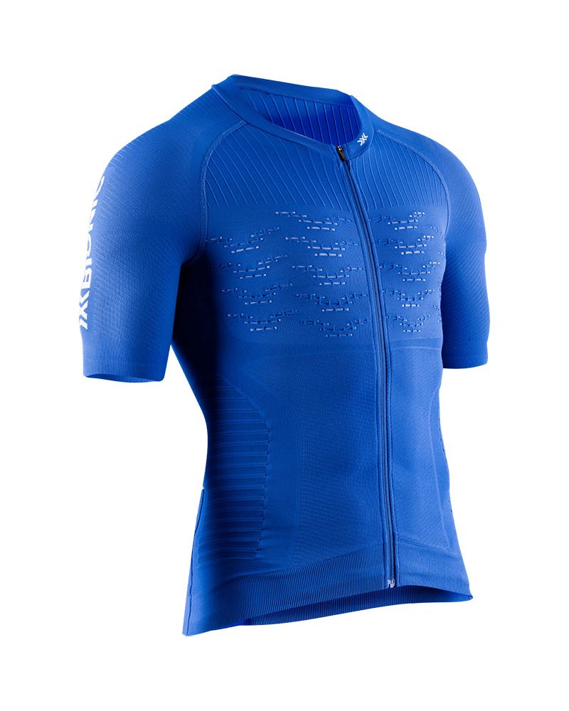 X-Bionic Effektor 4D Men's Cycling Full Zip Short Sleeve Shirt, Blue Blossom/Arctic White